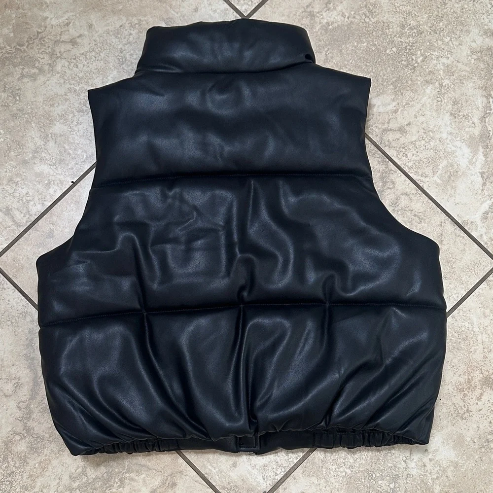 Banana Republic Black Vegan Faux Leather Puffer Vest - Picture 10 of 13